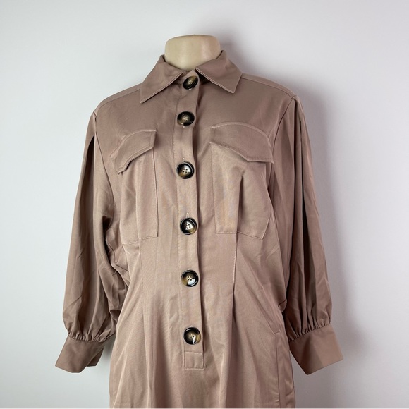 Balloon Sleeve Button Front Midi Dress - Picture 12 of 15